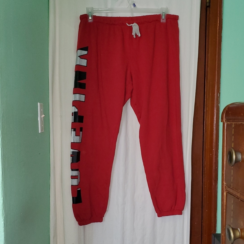 Red Sweatpants with Bold Lettering